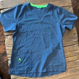 Carhartt Navy Blue & Green Scrub Top Shirt Size M Medium - Medical Nurse Doctor